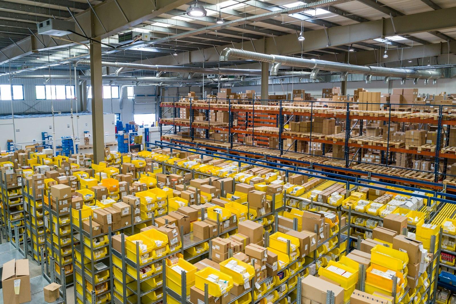 Cartons stored on warehouse racking